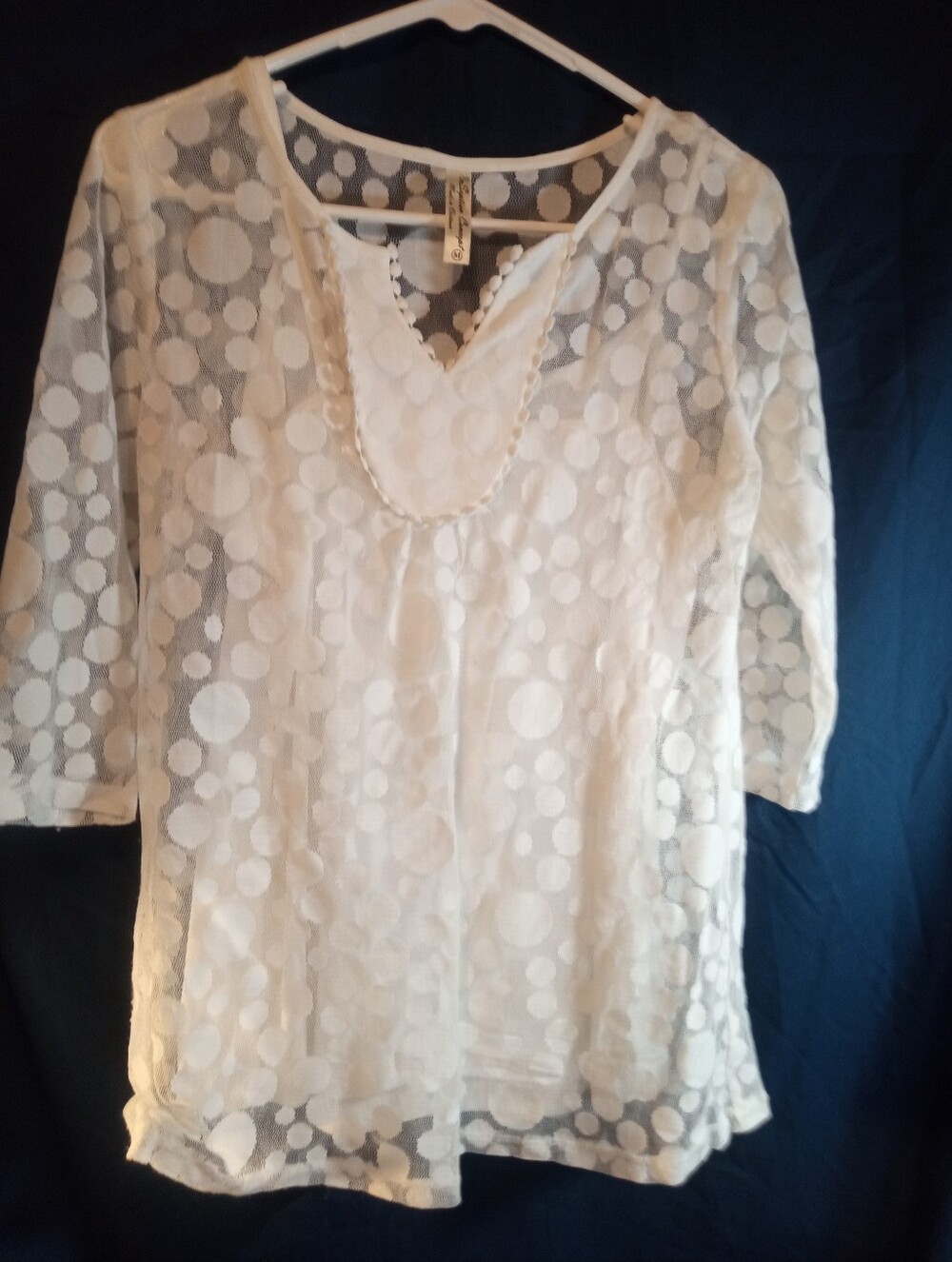 Per Septism Concept Women's White Sheer Dot Lace Blouse - Lightweight Tunic